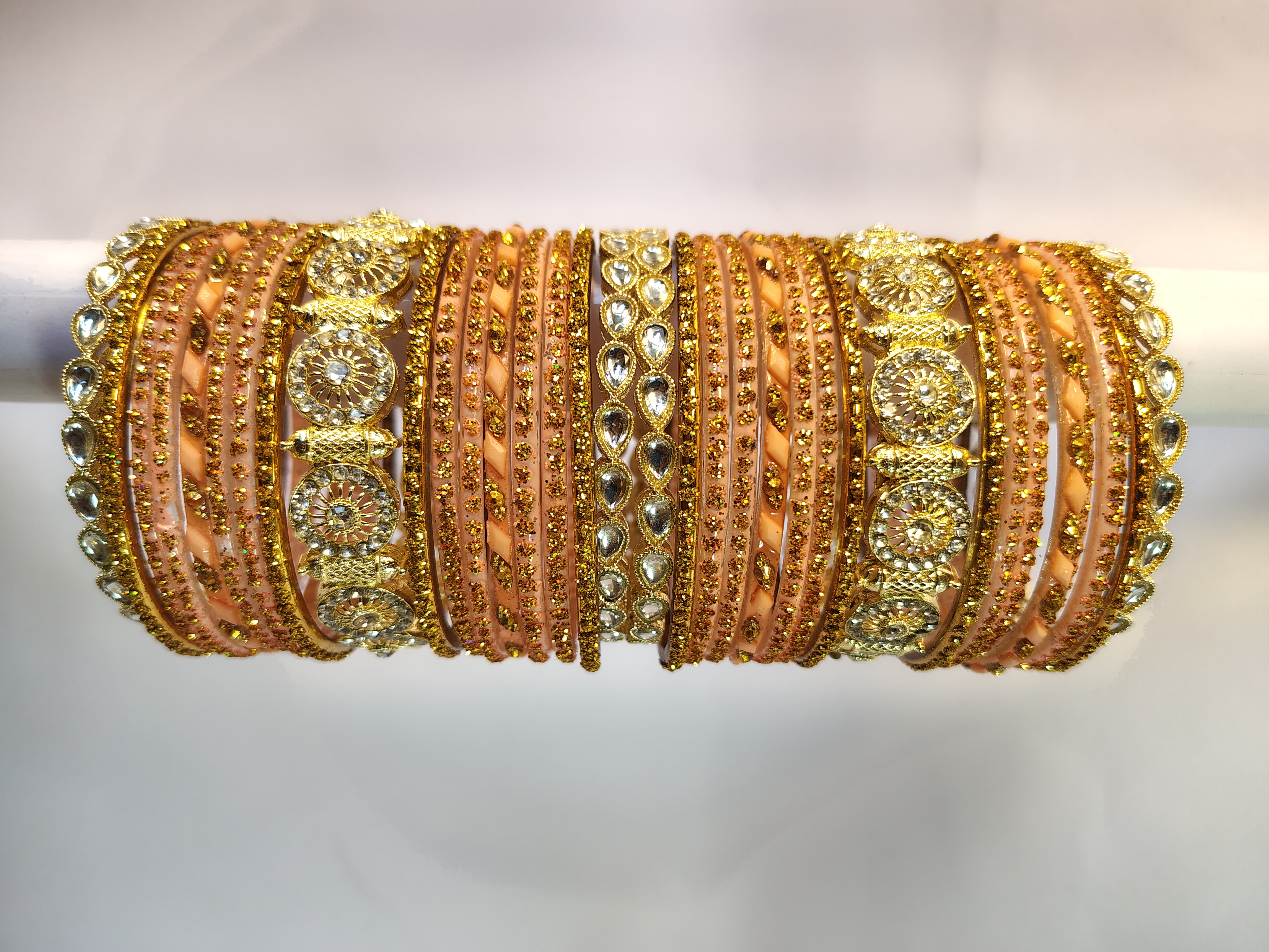 Sparkling Peach & Gold Bangle Set