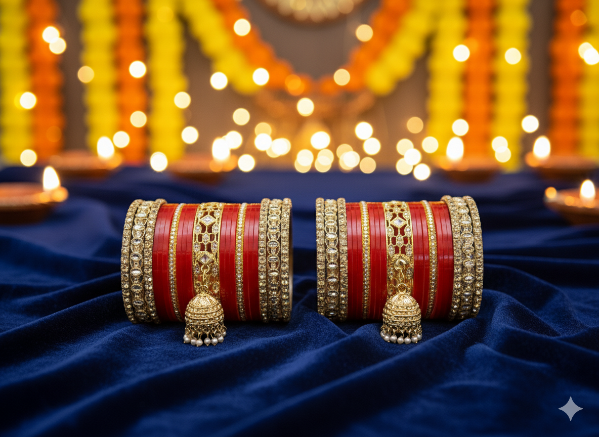 Golden Red Meenakari Latkan Bangle
