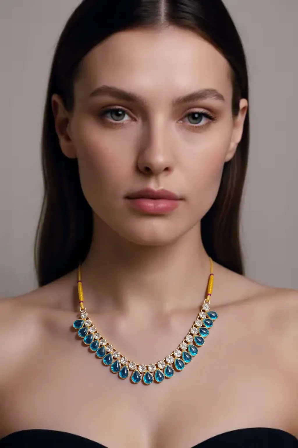 Aqua Blue & Diamond Drop Necklace